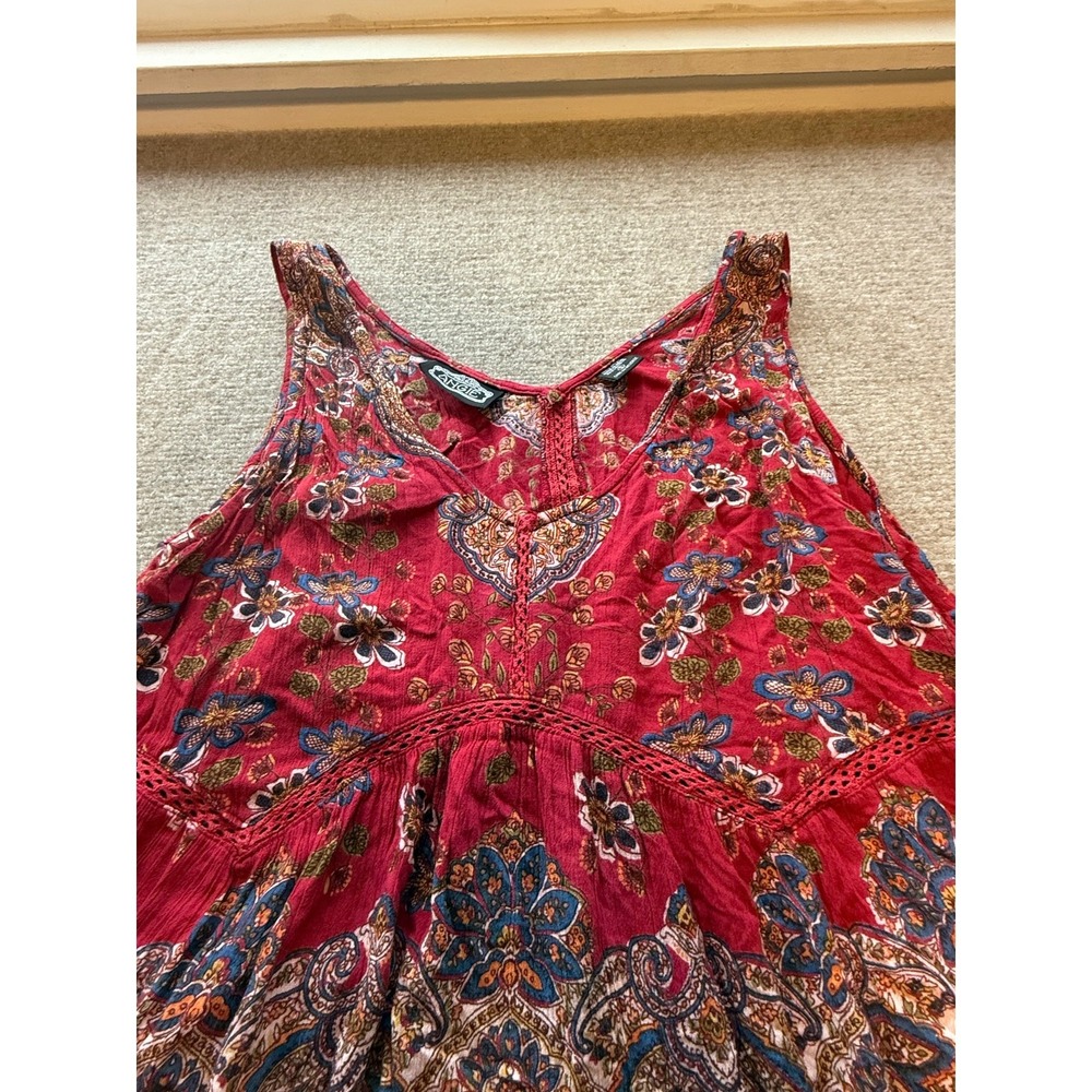 Angie Floral Paisley Boho Tiered Tank Top Women Small Red Crochet Lace V-Neck - Picture 8 of 8